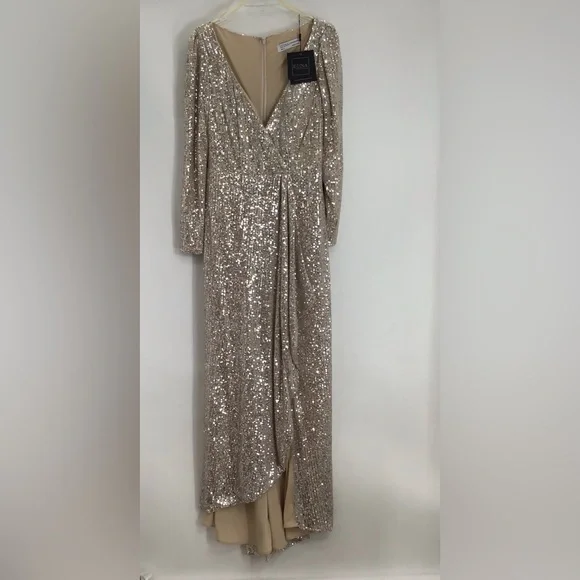 IEENA /MAC DUGGAL NWT Sequin Stretch Wrap Maxi Gown Formal Wedding Party Size 8 - Picture 2 of 14